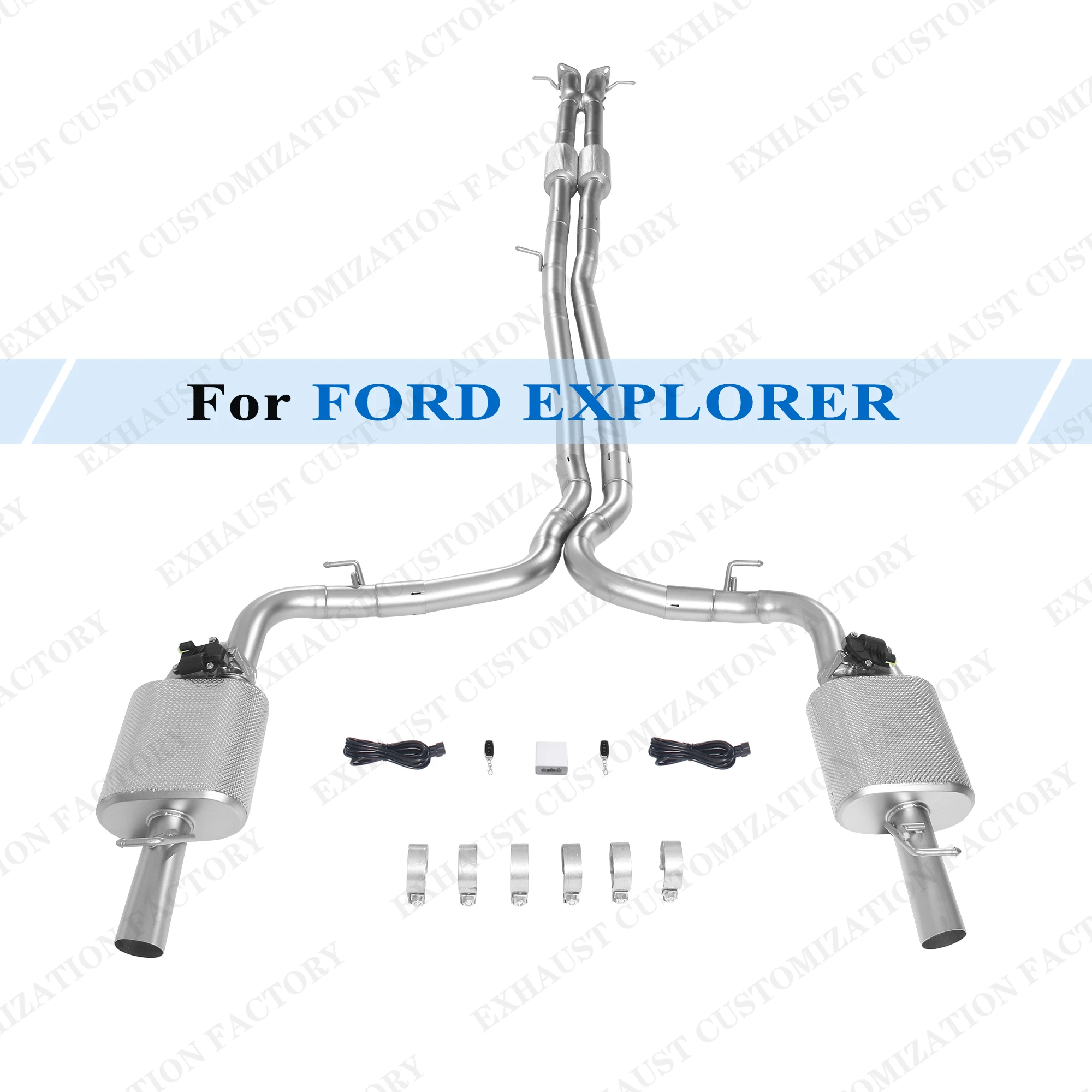 

Performance Valved Exhaust System for 2016 Ford Explorer 3.5T Remote Control Muffler Heat Shield Customizable