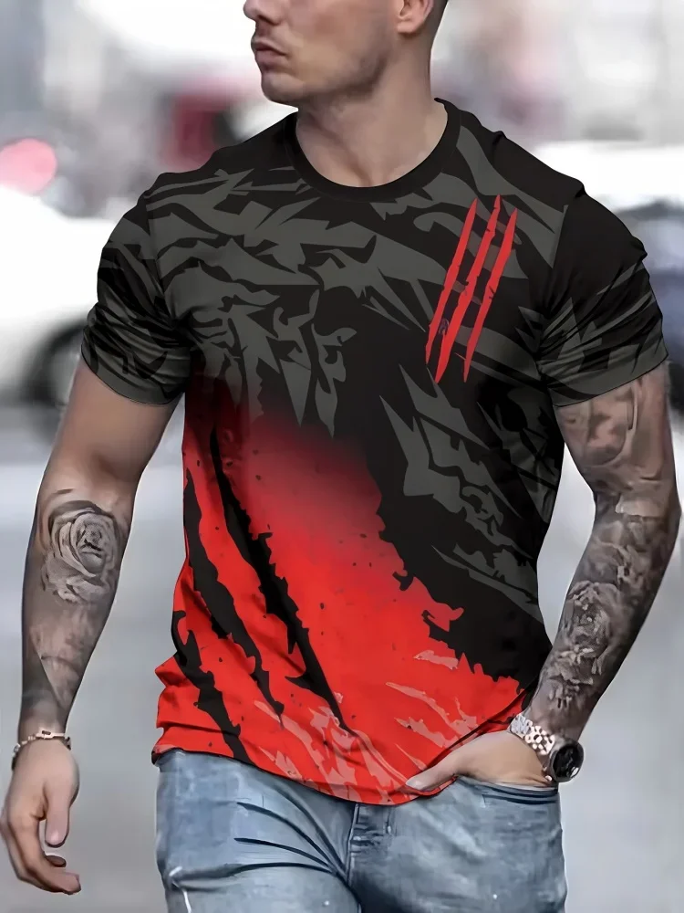 Trendiges Herren-T-Shirt mit Tierkrallen-Grafik, 3D-Druck, Sommerliches Casual-Alltags-T-Shirt, Trendige Streetwear für Männer