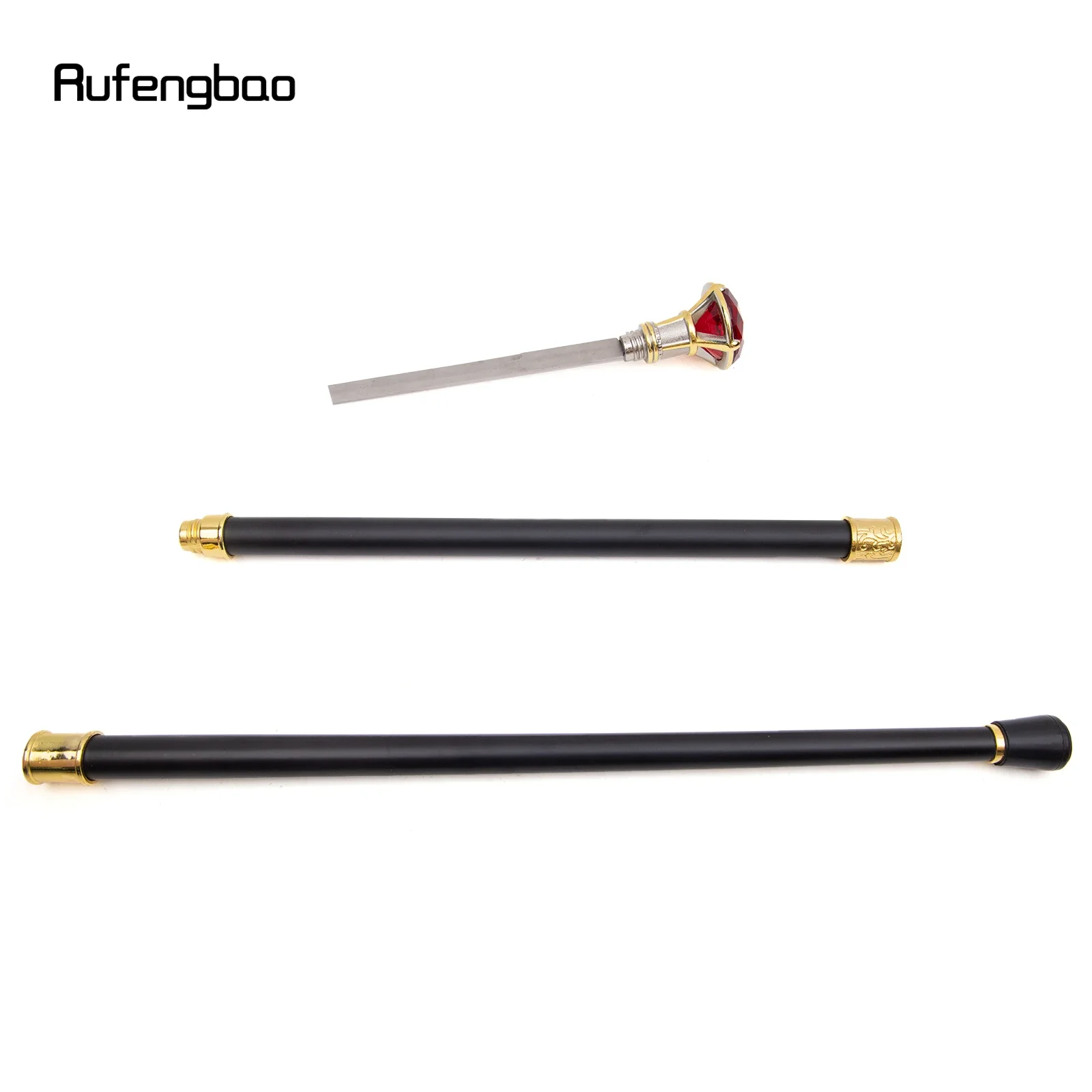 Red Diamond Type Golden White Walking Stick with Hidden Plate Self Defense Fashion Cane Plate Cosplay Crosier Stick 90cm