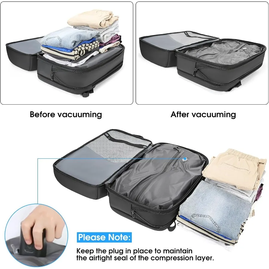 Vacuum Travel Backpack with Pump 50L Expandable Compression Backpack With Vacuum Seal 17.3 Inch Water Resistant Business Laptop
