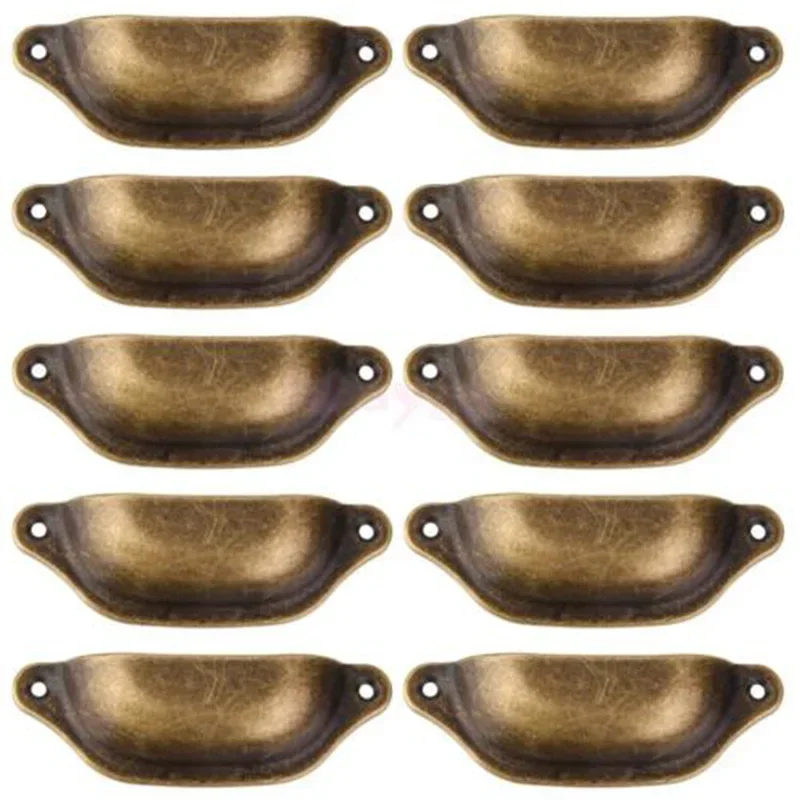 

10Pcs Retro Kitchen Drawer Cabinet Door Handle With Screws Furniture Knobs Handware Cupboard Antique Brass Shell Pull Handles