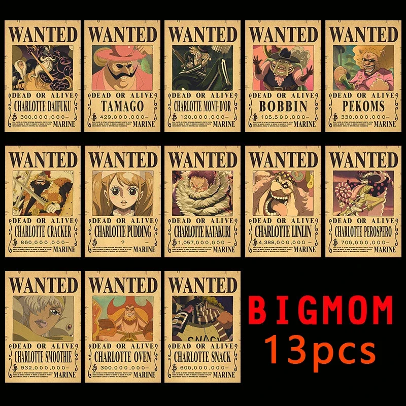 5-13 Buah Paket Poster One Piece Luffy Gear 5 Bounty Wanted Topi Jerami Bajak Laut Anime Lukisan Antik Kamar Tidur Dekorasi Dinding Ruang Tamu