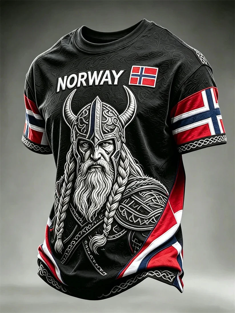 2027 Summer Best-selling Men's Vintage Viking Style 3D Printed Outdoor Sports Breathable Quick-Drying T-Shirt Family Style Shirt