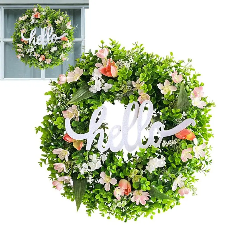 

Letter Door Wreaths Green Artificial Wreaths With Hello Sign Farmhouse Flower Welcome Wreath Home Wall Front Door Porch