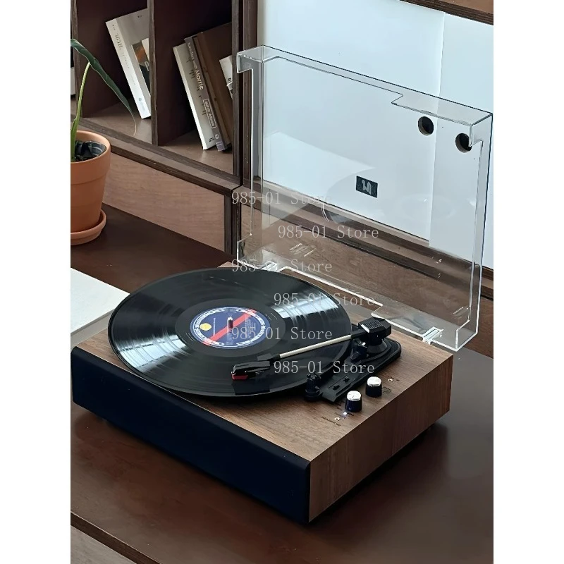 

Wooden Vinyl Gramophone Turntable Desktop Dual Speaker With Acrylic Dust Cover