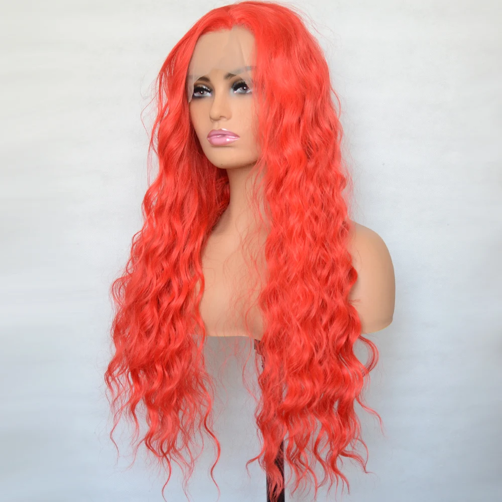 Voguebeauty Red Synthetic Lace Front Curly Wig Heat Resistant Fiber Natural Hairline Cosplay For Women