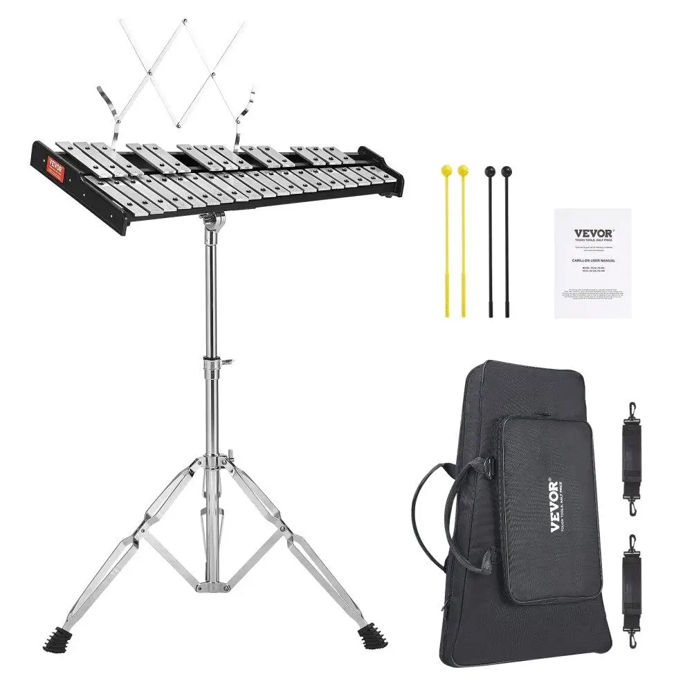 

32 Note Glockenspiel Xylophone Bell Kit Professional Percussion Instrument Set With Mallets Drum Sticks Music Stand Adjustable