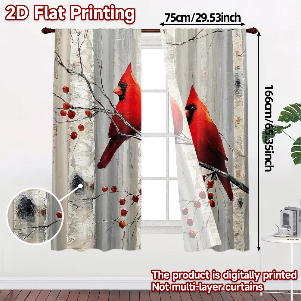 2D Flat Printing,JIT 2pcs, Curtains (Without Rod) Cardinal Encounter Pattern Modern Curtains Versatile Polyester Fabric Curtains