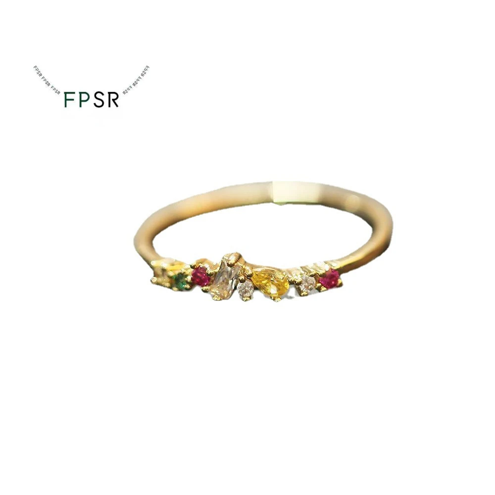 

Fpsr S925 Silver Plated Simple Color Tourmaline Crystal Zircon Gold Rings For Women Accessories Adjustable Y2k Jewelry Gift