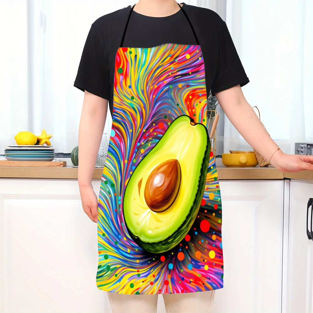 Colorful Avocado Art Apron For Cooking And Baking With Vibrant Swirl Design And Fruit Pattern