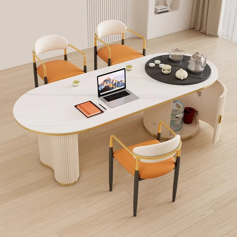 Rock slab tea table and chair combination modern simple tea table balcony kettle embedded desk integrated kung fu tea table