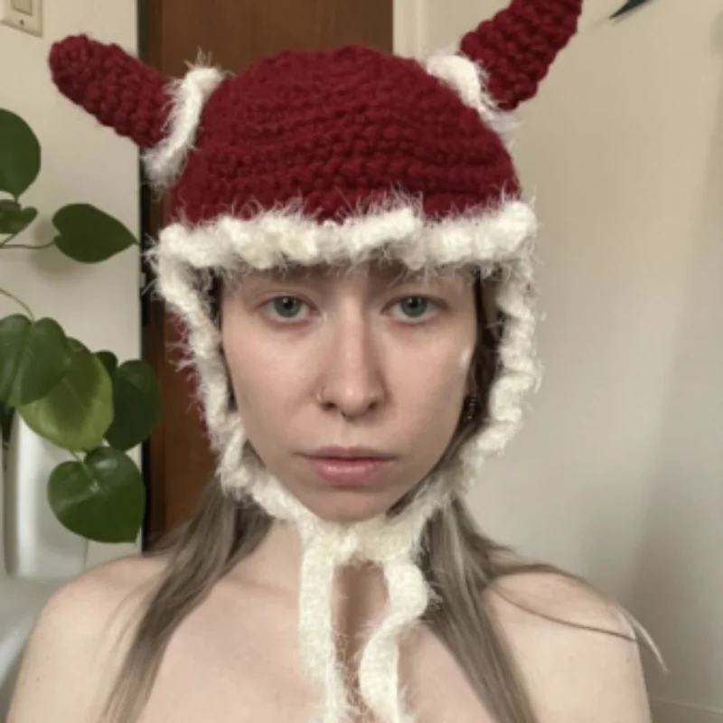 Funny series long rope fox ear hat style men and women can take hand-crocheted ear protection warm casual all over the hat