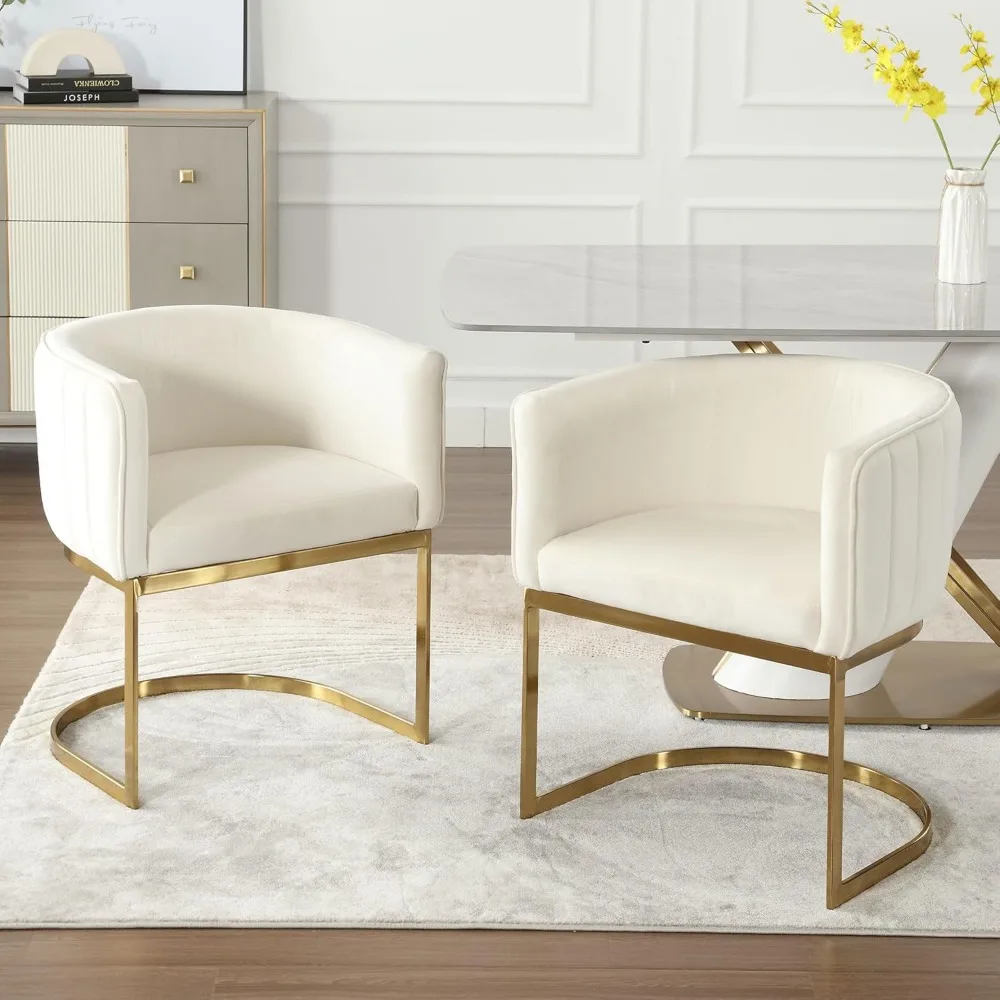 Modern Velvet Dining Chairs Set of 2 Contemporary Kitchen & Dining Room Chairs with Arms Upholstered Barrel Chairs Metal Frame 2