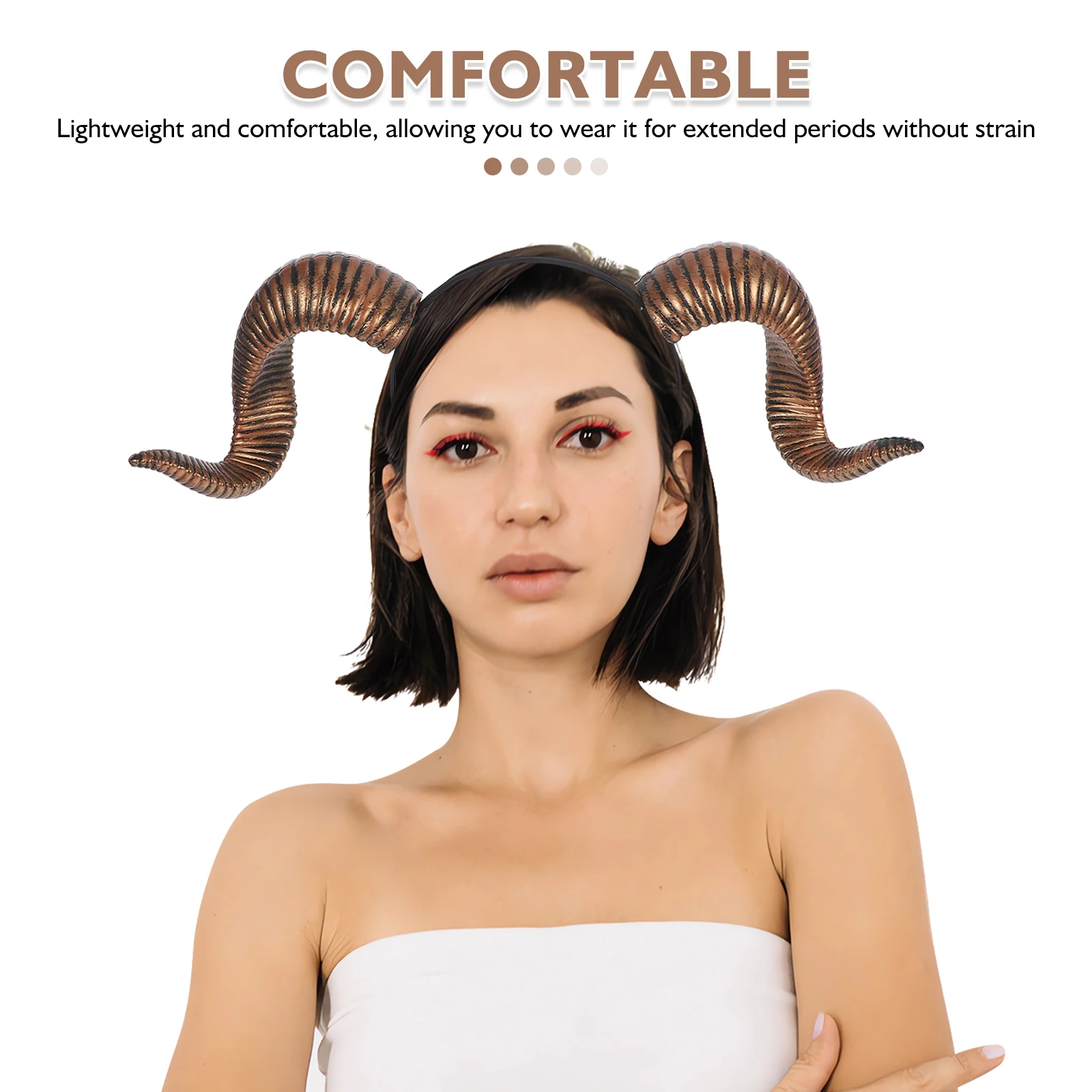 

Removable Ram Horns Headband Halloween Costume Accessories Lightweight PU Material Demon Sheep Hoop Hairdress Prom Party Gothic