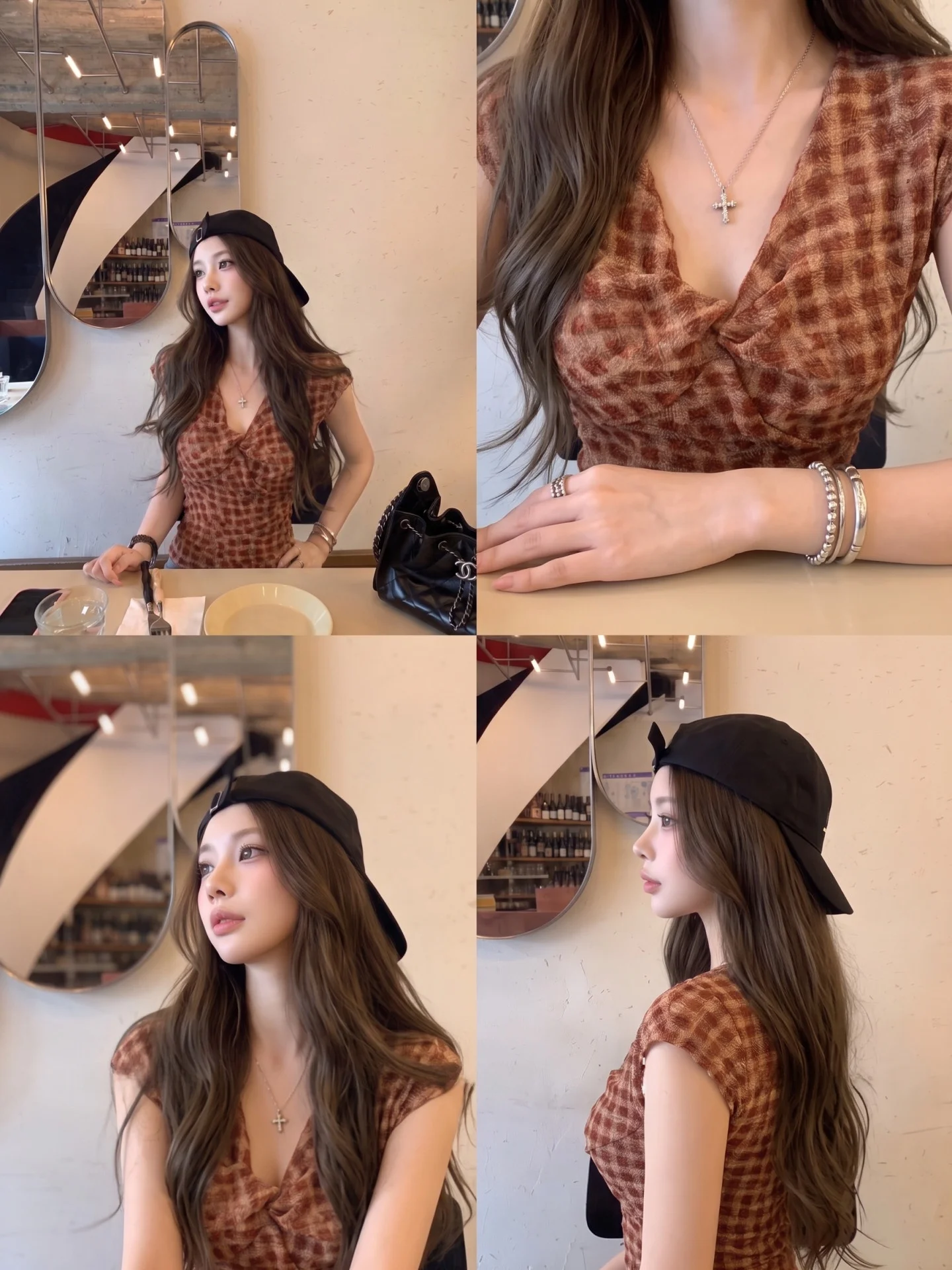 Korean Light Maturity Red Plaid Vest Women Summer Sweet And Spicy Girl Knot V-neck T-shirt Elegant Flying Sleeve Small Top