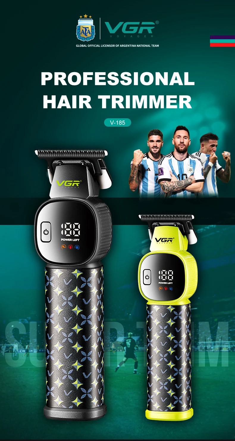 VGR New Hair Clipper LED Intelligent Digital USB Hair Trimmer Ceramic Stainless Steel Blade Professional Electric Push V-185