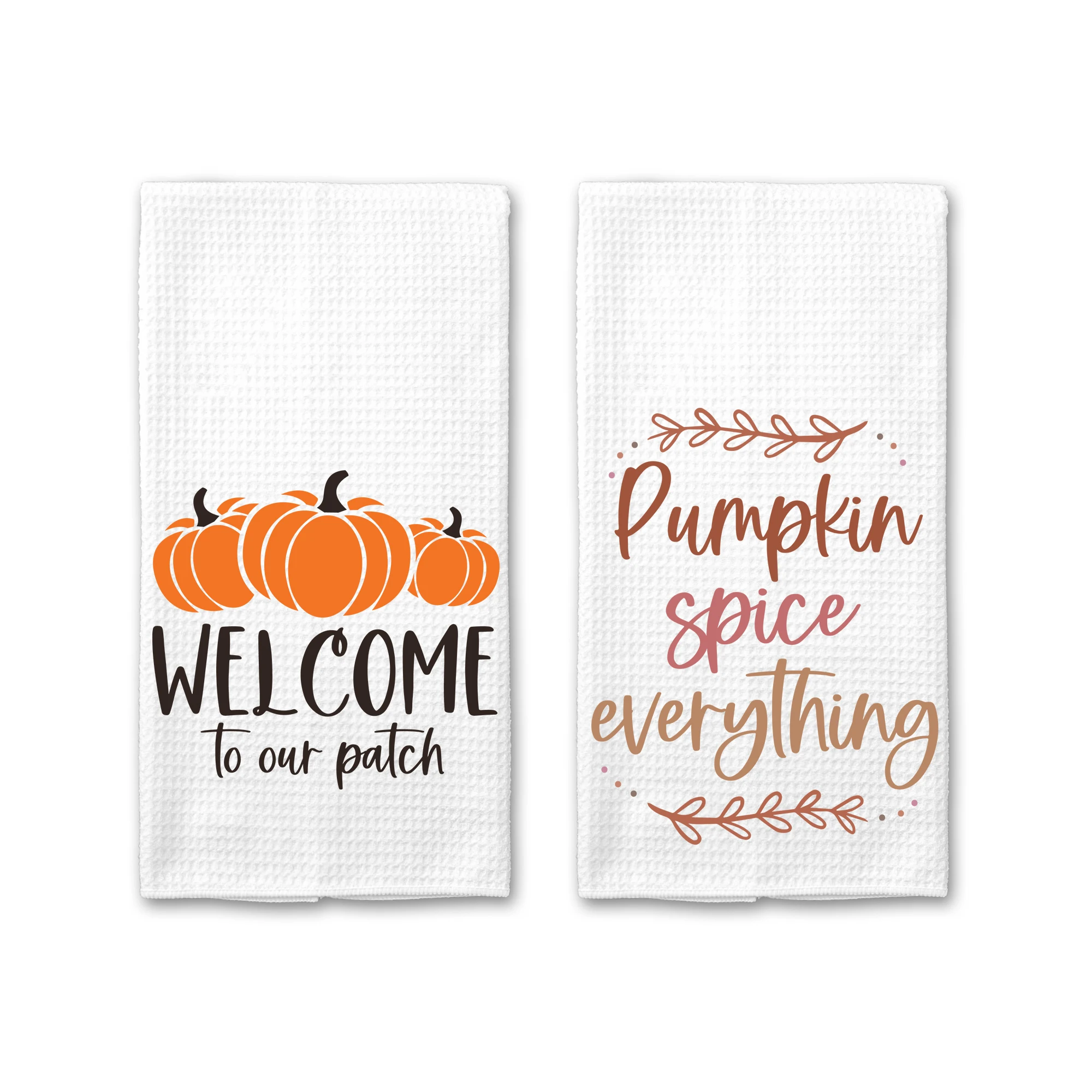 Funny Fall Tea Towel Sublimation Farm Fresh Pumpkin Harvest Wishes Waffle Kitchen Towel (2pcs)