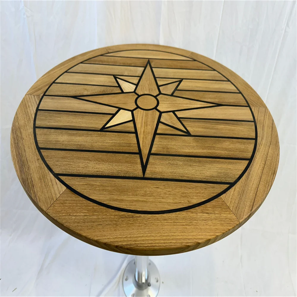 Boat Round Teak Table Top 650mm 25.6 Inch Diameter Star Inlay Marine Yacht Caravan RV TR65