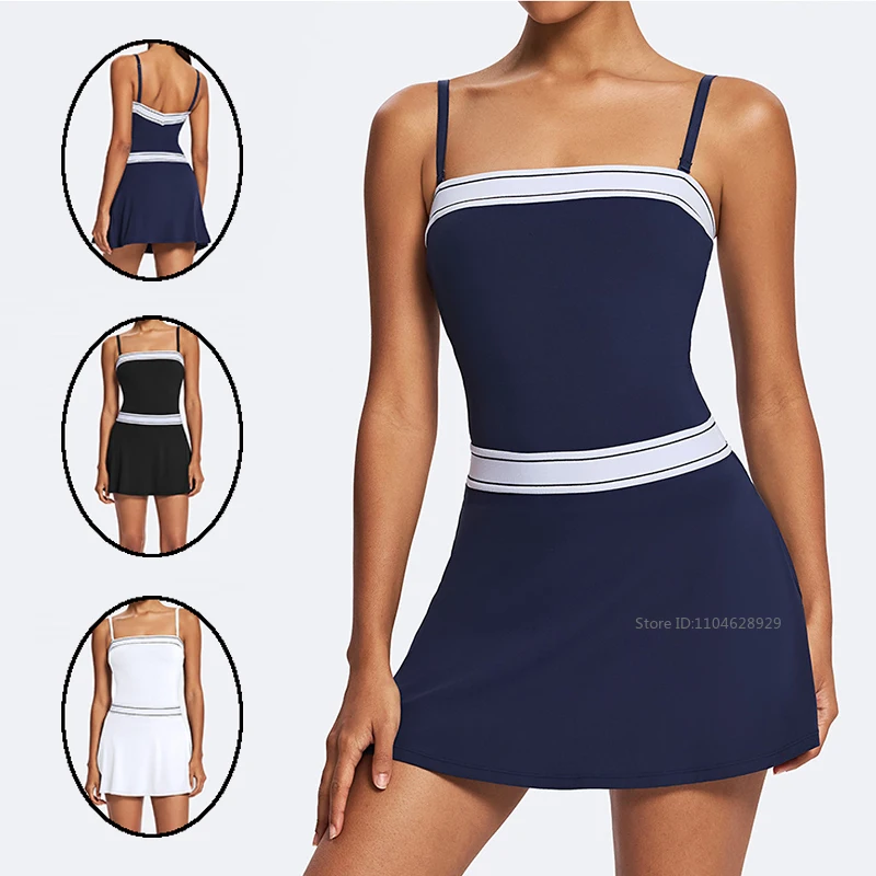 

Golf Tennis Dress with Bra Pad for Women Workout Pickball Dress with Short Ladies Slim Badminton Skirts Activewear XS-XL