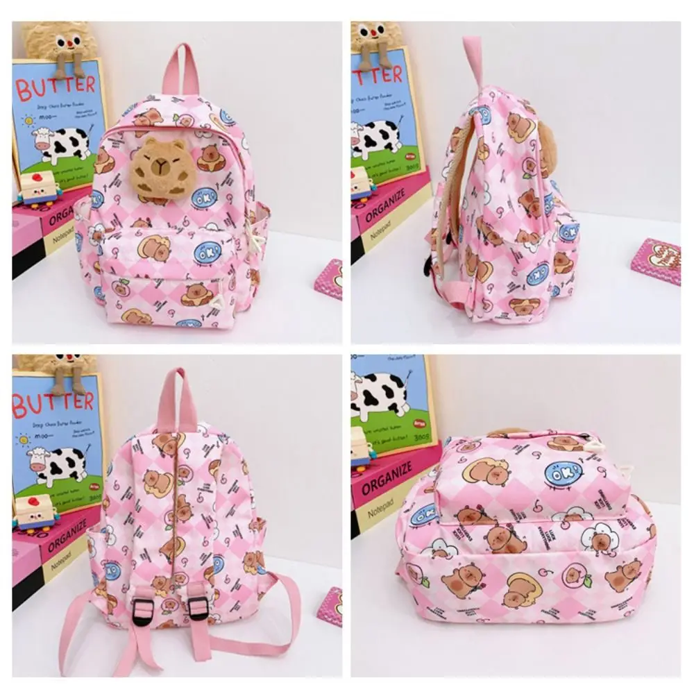 Mochila de capibara de dibujos animados Kawaii, mochila escolar de nailon de gran capacidad para guardería, mochila de viaje ligera y colorida para niños