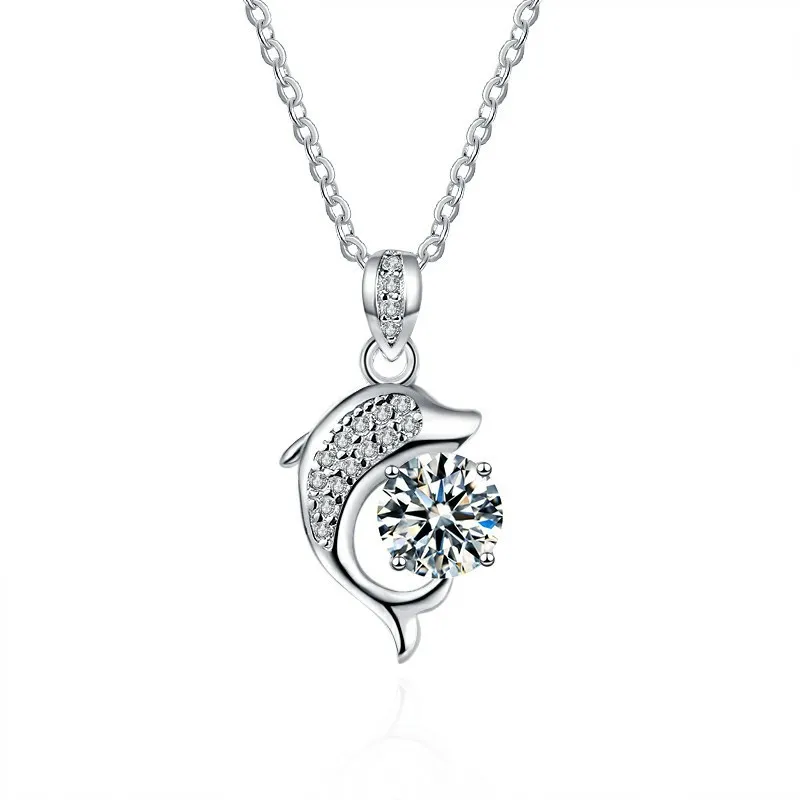 FULL Moissanite 925 Sterling Silver Sakura Dolphin Zircon Elegant Jewelry Set Women Earrings Necklace High Quality Jewelry Gifts