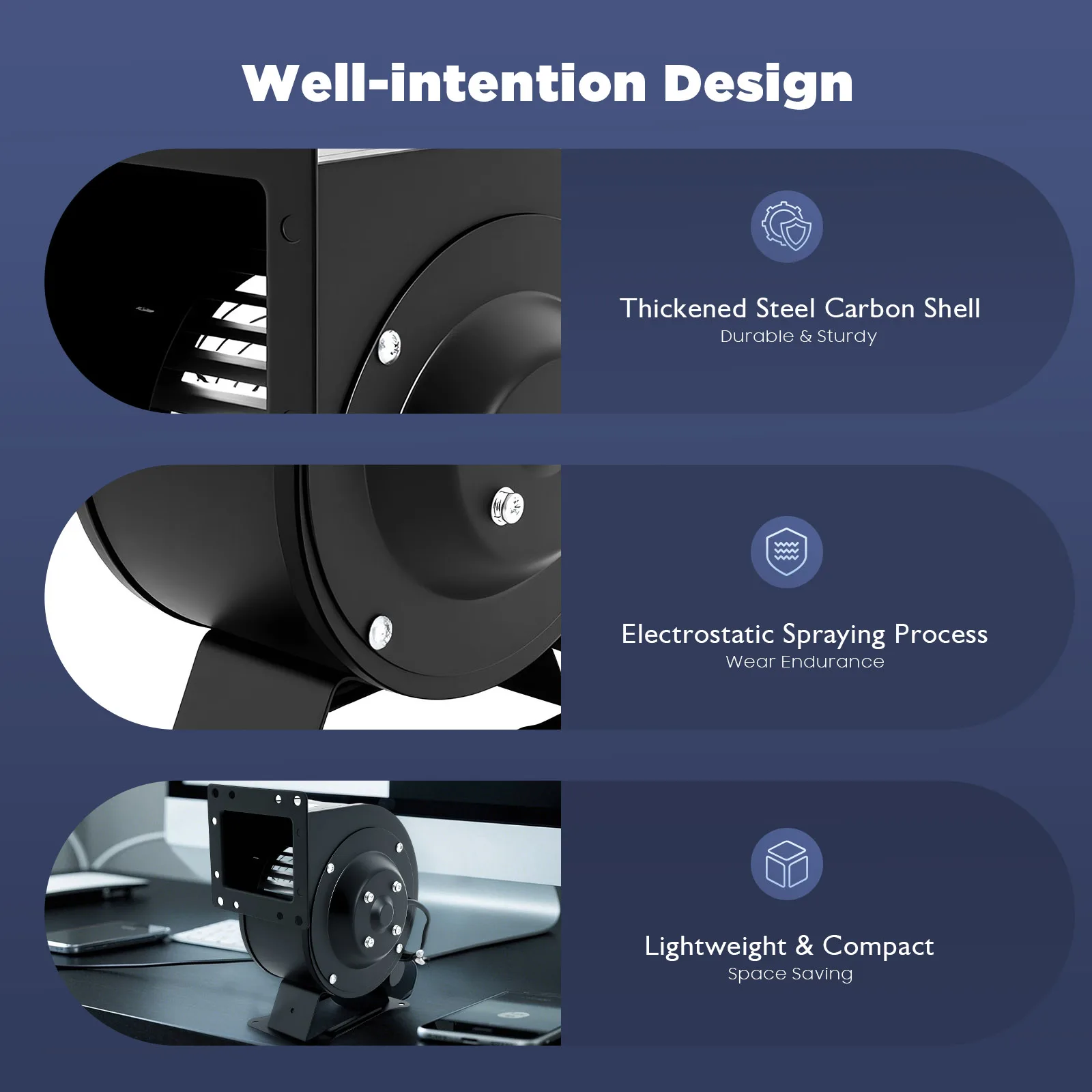 196CFM منفاخ الطرد المركزي 72dB عملية هادئة مع دعامات تثبيت، للاستخدام التجاري والصناعي