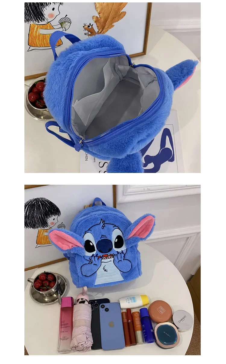 Disney Stitch New Plush Backpack Cartoon Fashion 3D Mini Women's Backpack Large Capacity Cute Children's Schoolbag High Quality