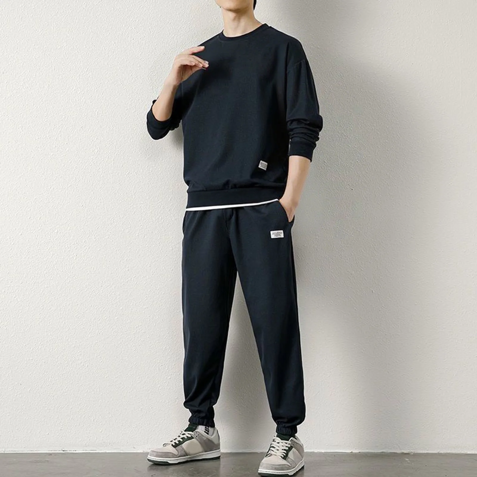 

2025 Men'S Autumn New Sweatpants Set Fashion Casual Breathable Two-Piece Set Pocket Long Sleeve Trousers Drawstring Waist Suit ﻿