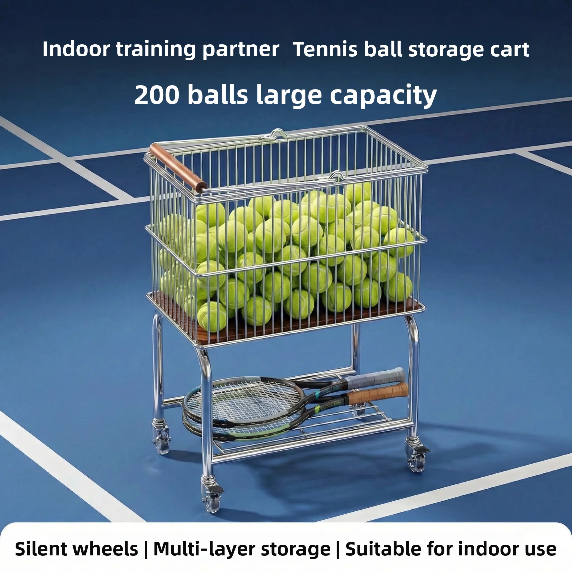 chariot-de-ramassage-de-balles-de-tennis-grande-capacite-multifonctionnel-mobile-avec-cadre-d'entrainement-pour-pickleball-et-tennis