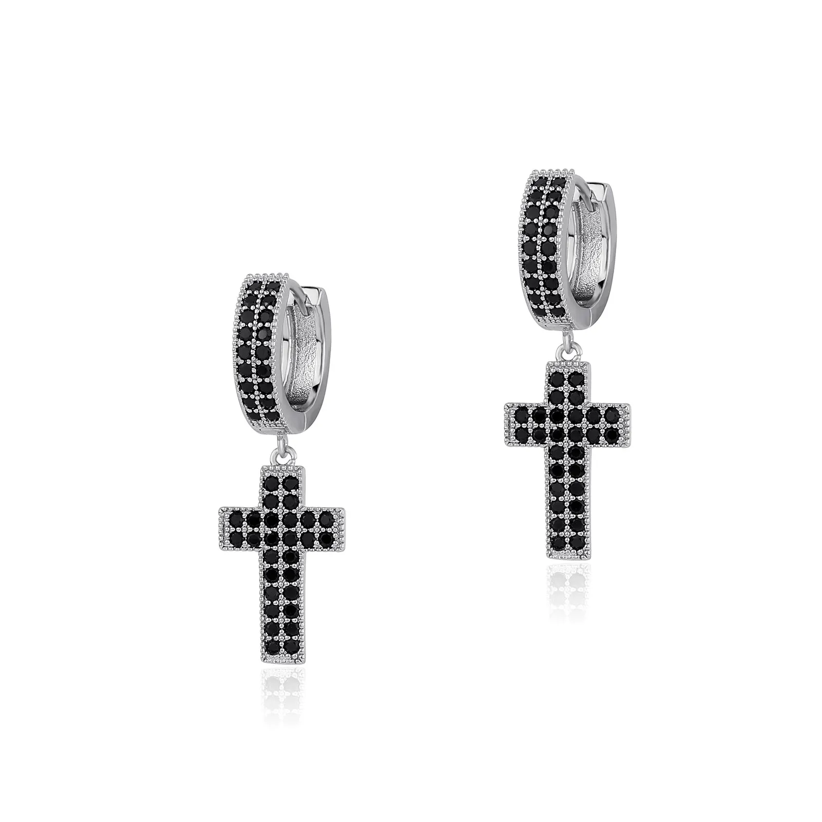 TOPGRILLZ Cubic Zirconia Bling Iced Cross Earring Gold Silver Color Copper Material Earrings for Men Women Hip Hop Rock Jewelry