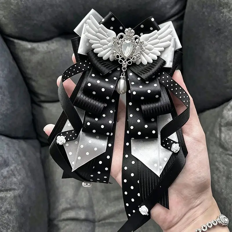 Polka Dot Rhinestone Angel Wing Ribbon Concert Support Stick Pendant Women's Dress Cute Lolita Tie Neck Bow Handmade Accessory