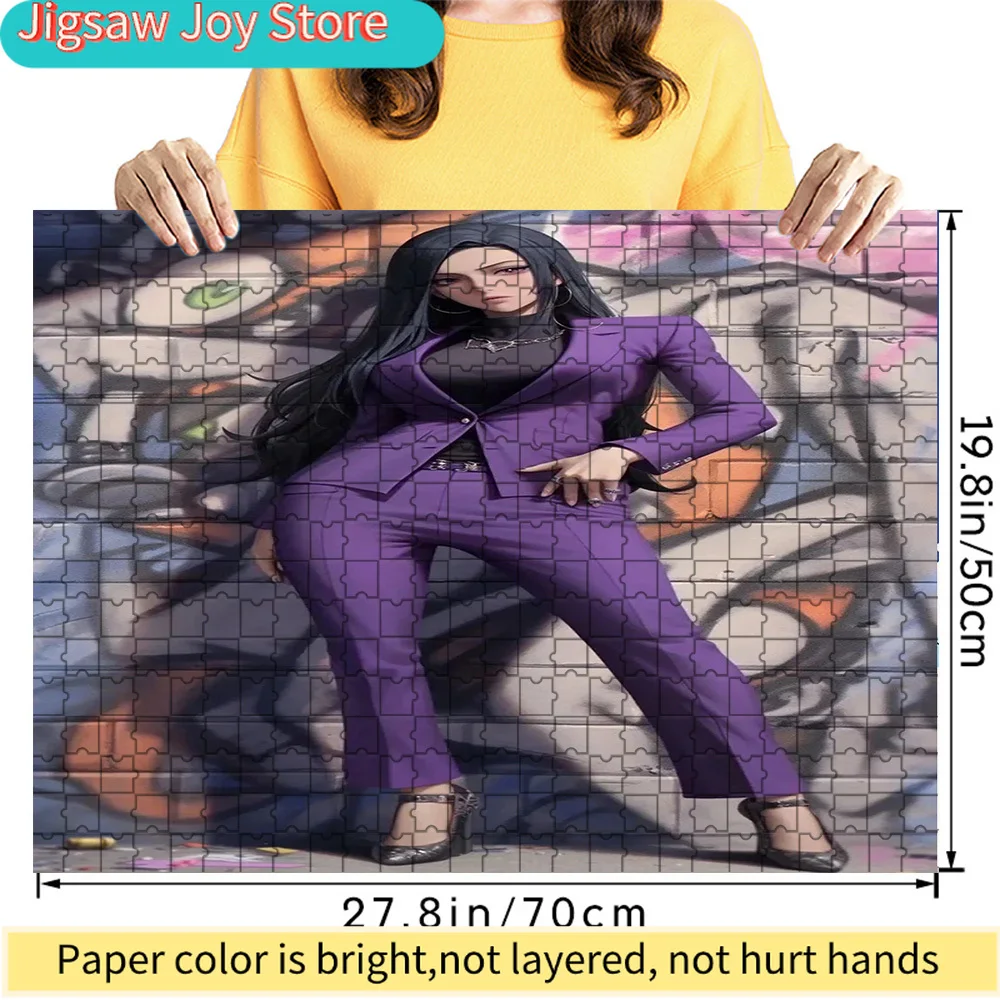 

Premium Paper Jigsaw Puzzle Featuring One Piece Boa Hancock Sleek Purple Suit Artwork with Graffiti Background, 27.8x19.8 Inches