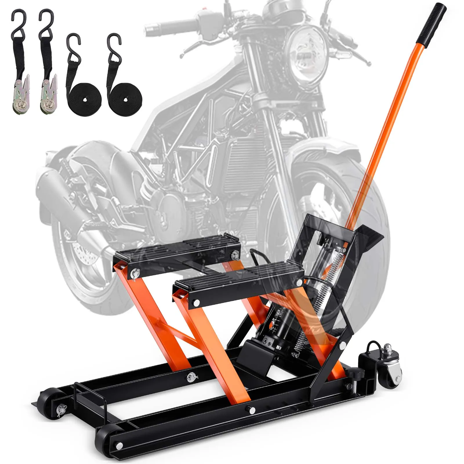 VEVOR 1500 LBS Steel Hydraulic Motorcycle Jack Stand, ATV Scissor Lift Jack with 4 Wheels, for Motorcycle ATV UTV Powersports
