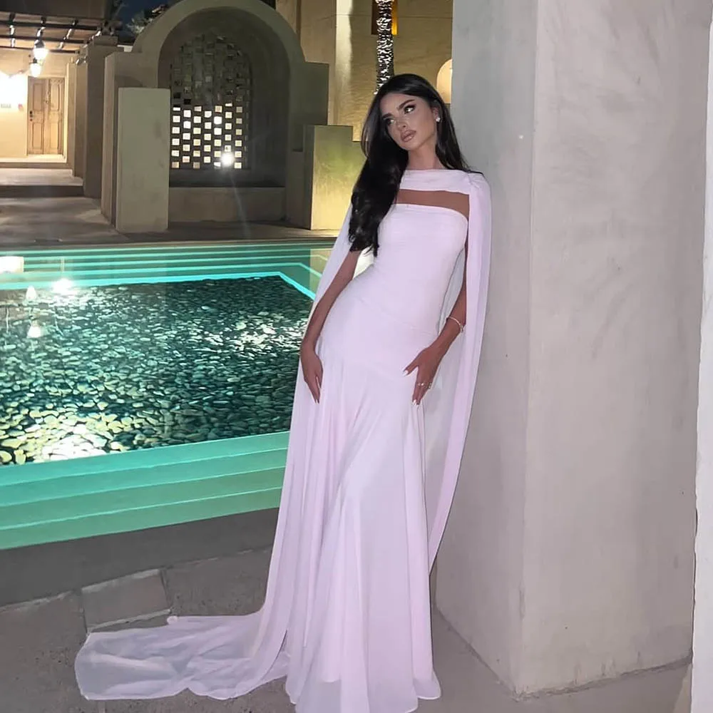 Msikoods Mermaid Evening Dresses With Cape 2025 Muslim Saudi Arabic Ruched Prom Gown Wedding Party Dress Formal Dress Customizd