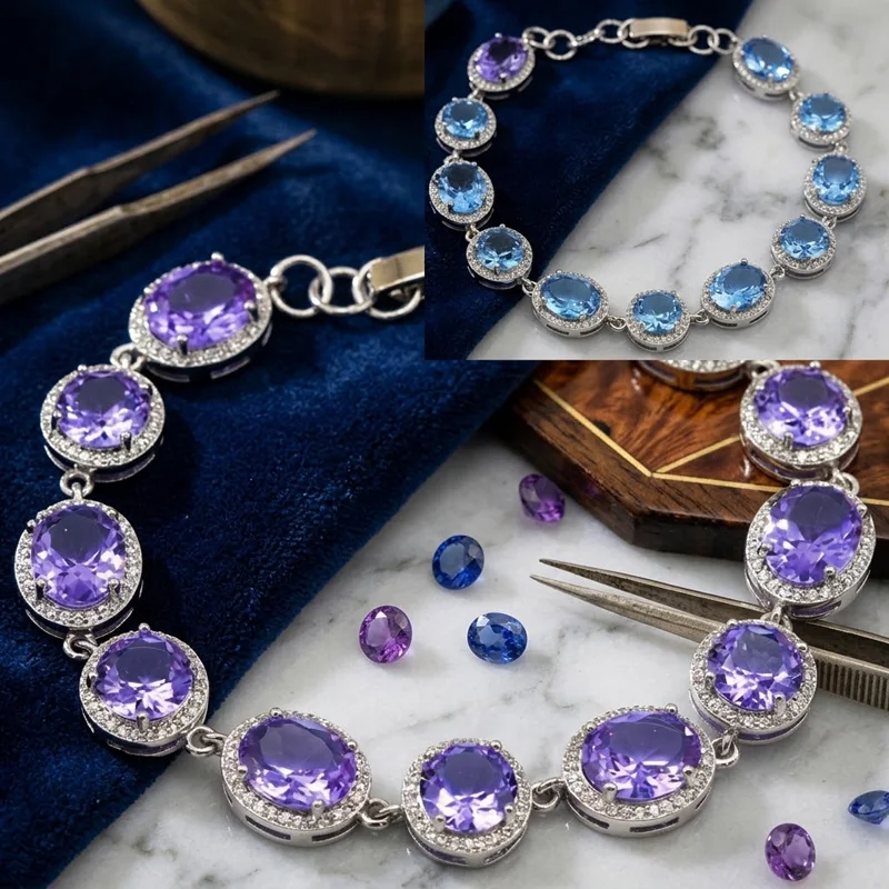 SheCrown 13x11mm Pretty 16.8g Created Color Changing Alexandrite Topaz CZ Women Dating Silver Plated Bracelet 7-9inch
