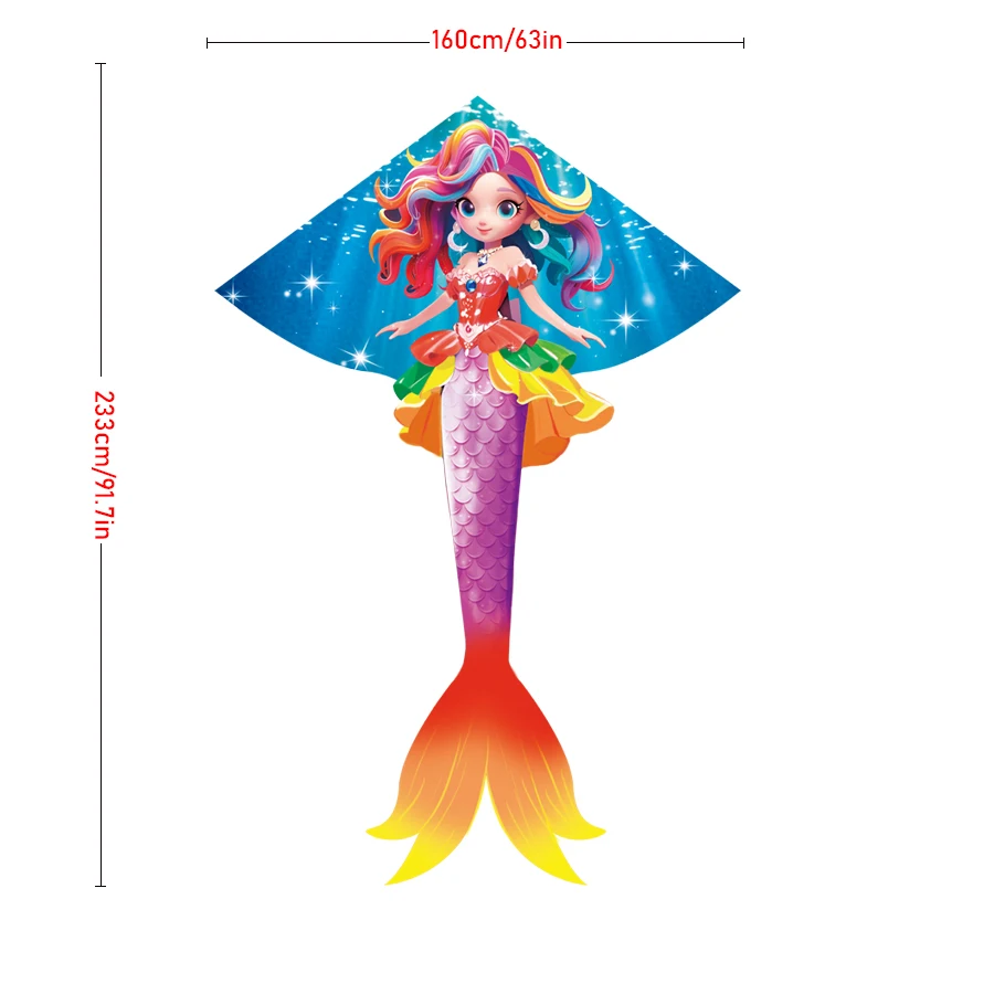 طائرة ورقية بحورية البحر بطول 1.5 متر على شكل حورية البحر جميلة على شكل حورية البحر الأميرة دلتا كلاسيكية سهلة الطيران مناسبة للمبتدئين