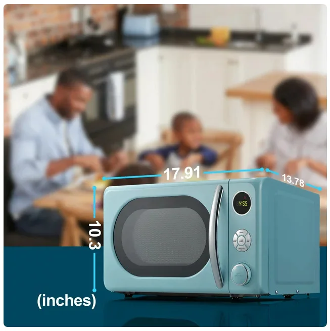 0.7 Cu ft Retro Countertop Microwave Oven, 700 Watts, Blue, New