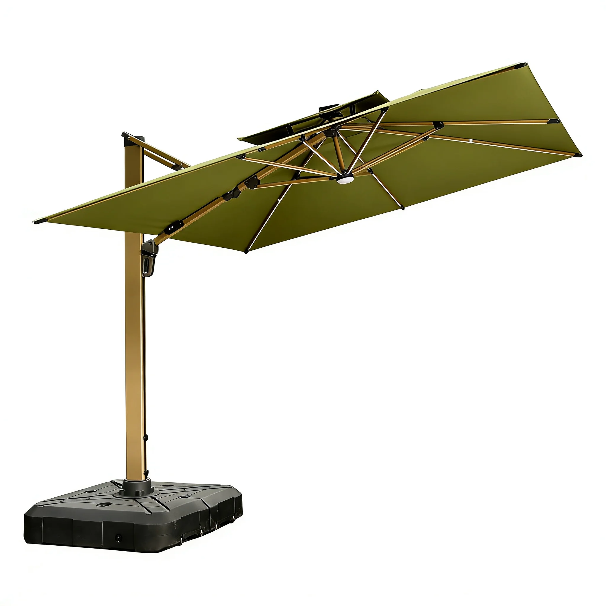 Square Hotel Grade LED Cantilever Parasol 360 Degree Rotatable Waterproof Outdoor Patio Umbrella Wholesale For Hotel Cafe Garden