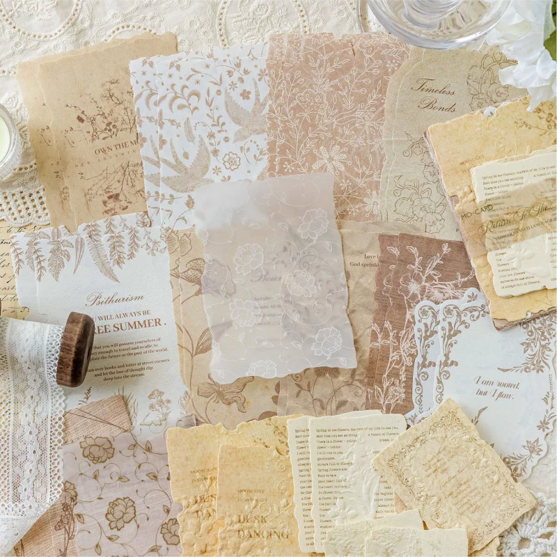 ورق مادة منقوش عتيق مكون من 30 ورقة، ديكور قديم لحساب اليد وسجل القصاصات