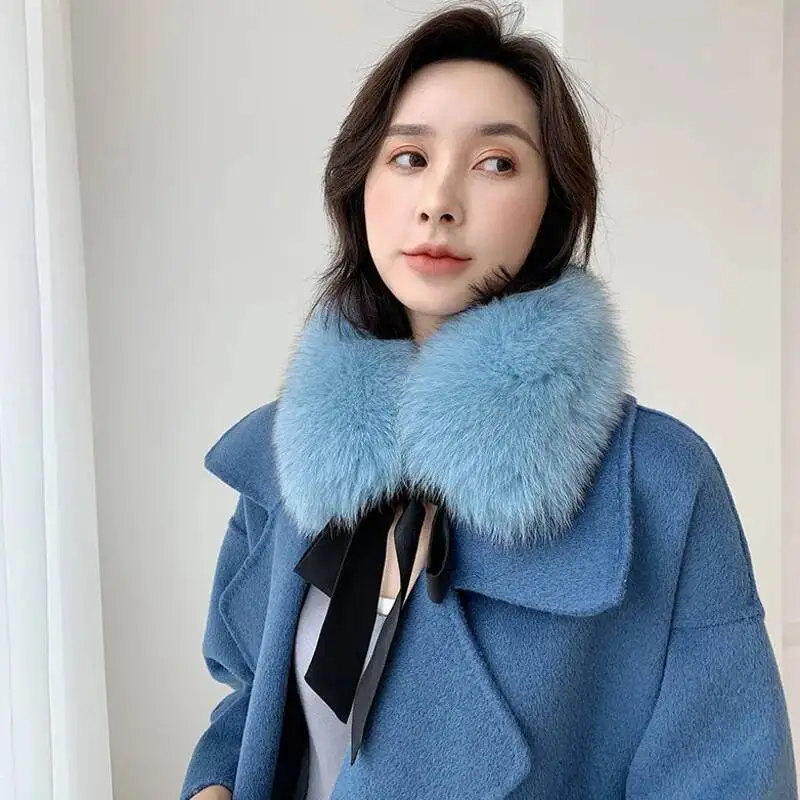 Col en Fourrure de Renard group pour Femme, Écharpe à Ruban, Manteau Chaud, Plusieurs Couleurs, Mode Hiver, Nouveau