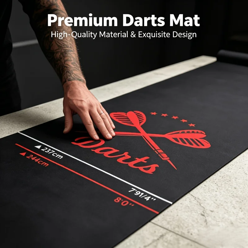 VIKAMA Red Black Dart Mat with Crossed Darts Print Anti Slip Floor Protector Mat for Steel Tip Dartboard Use