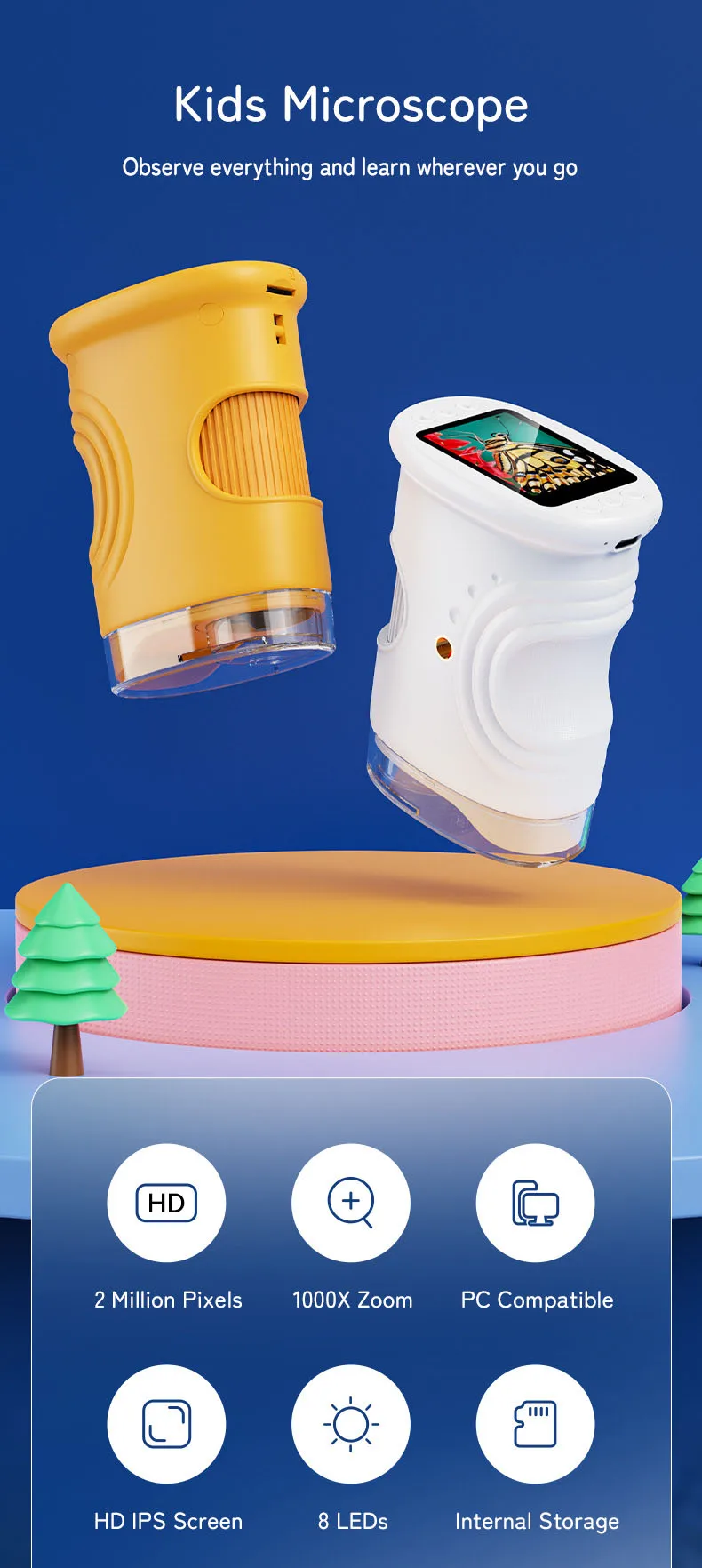 1000X Handmikroskop für Kinder, 2,0-Zoll-Bildschirm, wiederaufladbar, Mini-Taschen-Digitalmikroskope, tragbar, Edu-Geschenk, Kinder, Studenten – Detail 1