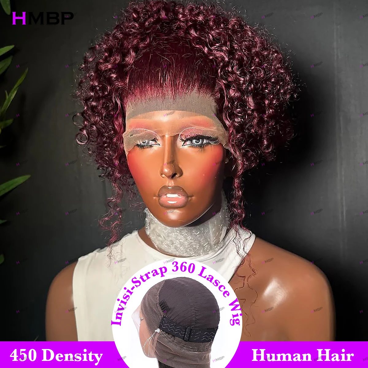 

Burgundy 360 Lace Front Glueless Wigs Human Hair Hidden Strap Drawstring Kinky Curly 450 Density 360 Full Hd Lace Wig Human Hair