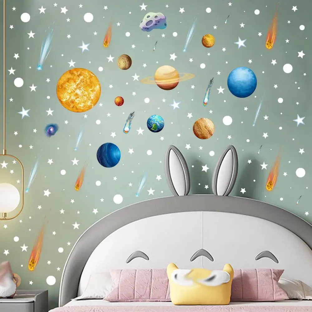 4Pcs/Set Planet Wall Sticker Glow in The Dark Adhesive Waterproof PVC Removable Living Room Kids Bedroom Luminous Solar System M