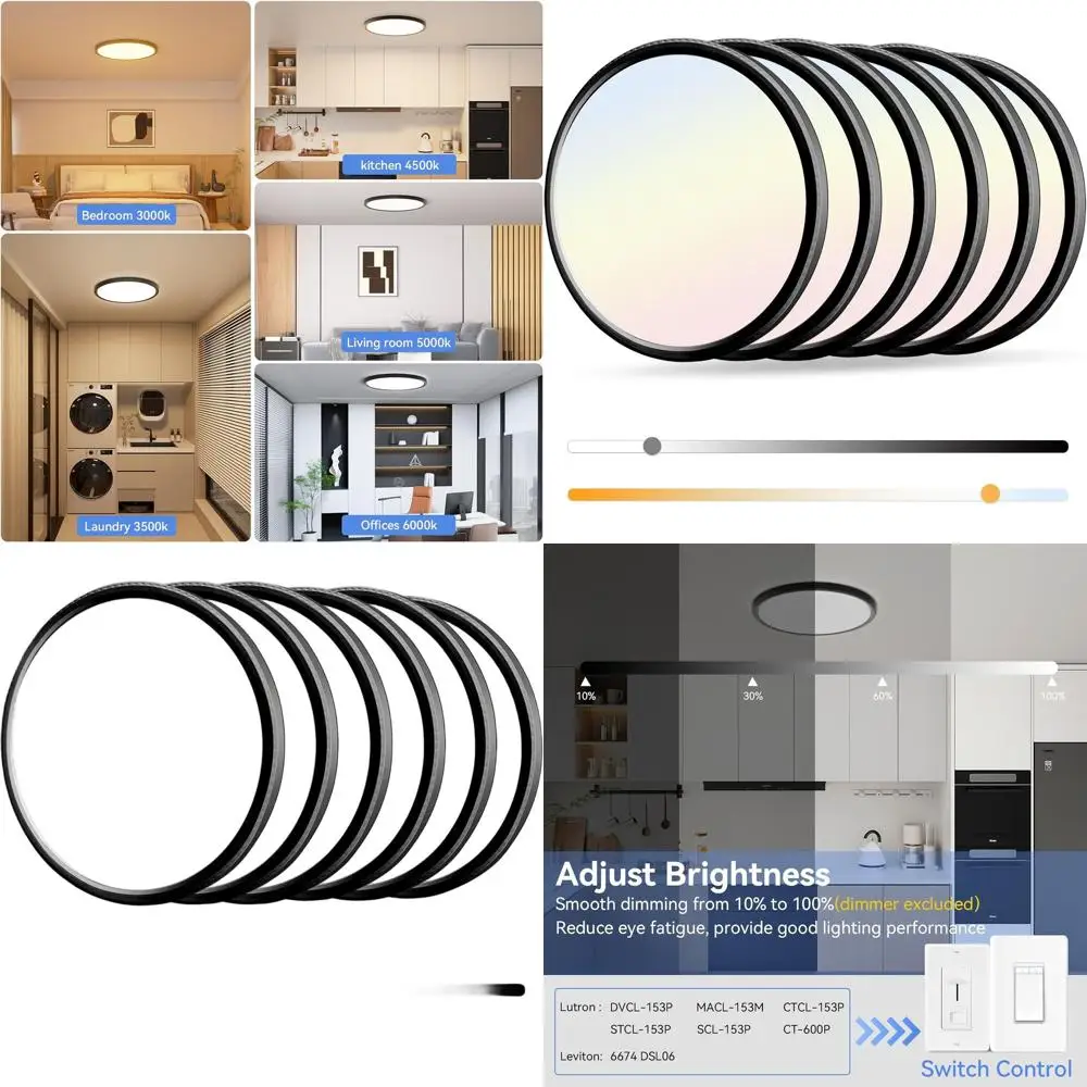 

12-дюймовый светодиодный потолочный светильник с регулируемой яркостью, 6 штук в упаковке, 28 Вт, 3200 лм, 5 цветовых температур, тонкий круглый дизайн для домашнего использования