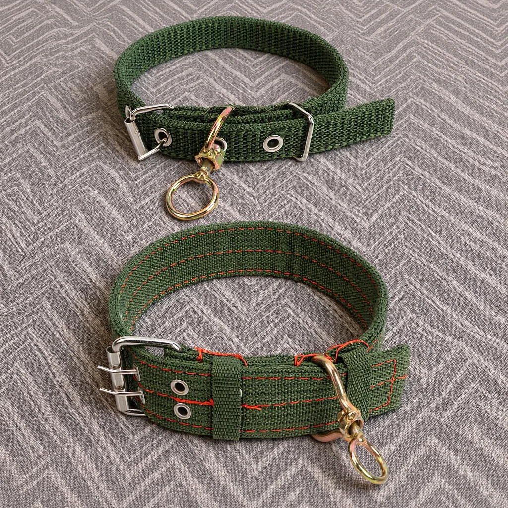 

2pcs Sheep Collars Green Canvas Adjustable Livestock Traction Collar For Dog Pet Durable Wear-Resistant Rotating Ring Outdoor