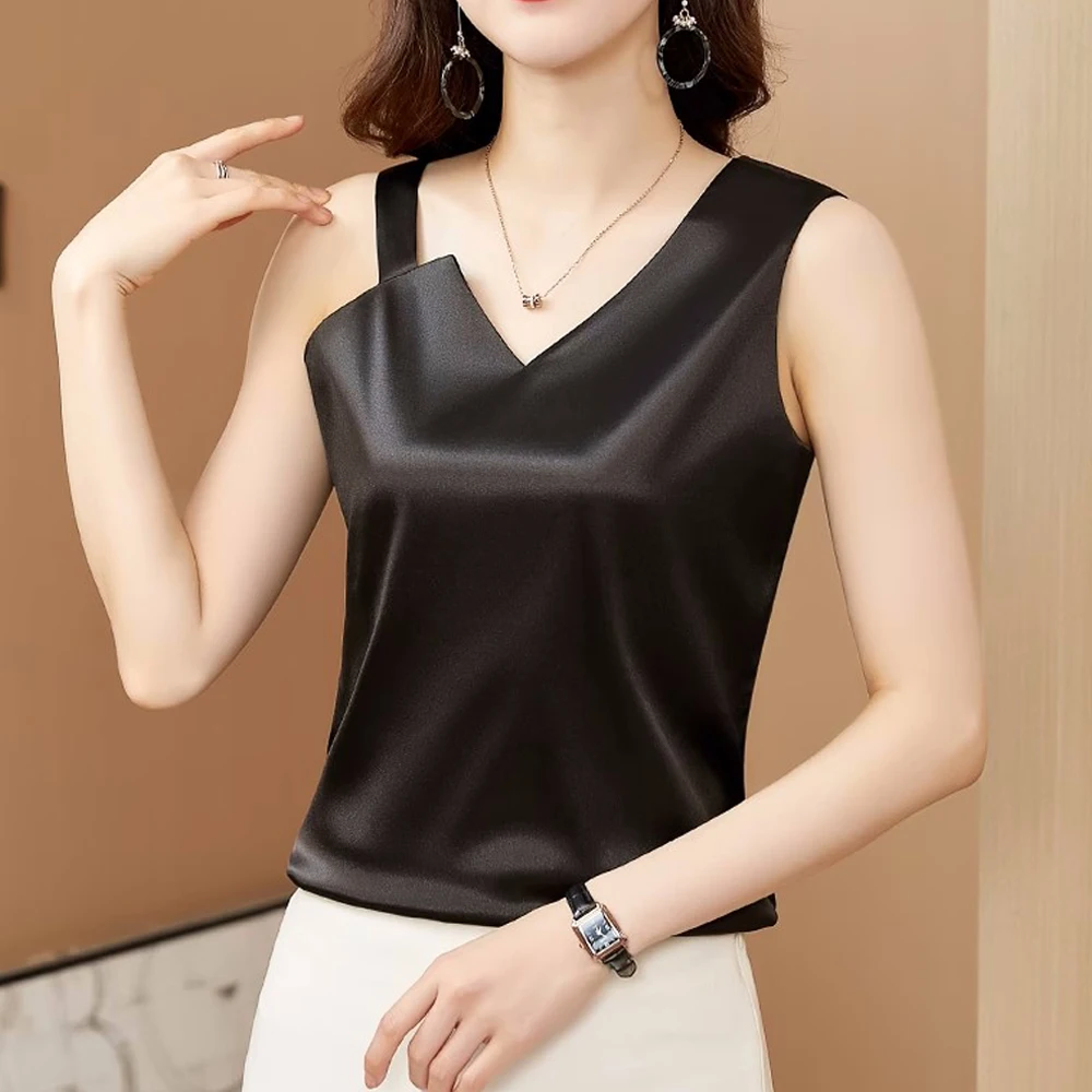 Sexy 2024 Chic Casual SlimTank Tops Women Fashion Sleeveless Solid Satin Camisole Vest Female Basic Tops Vintage Clothing