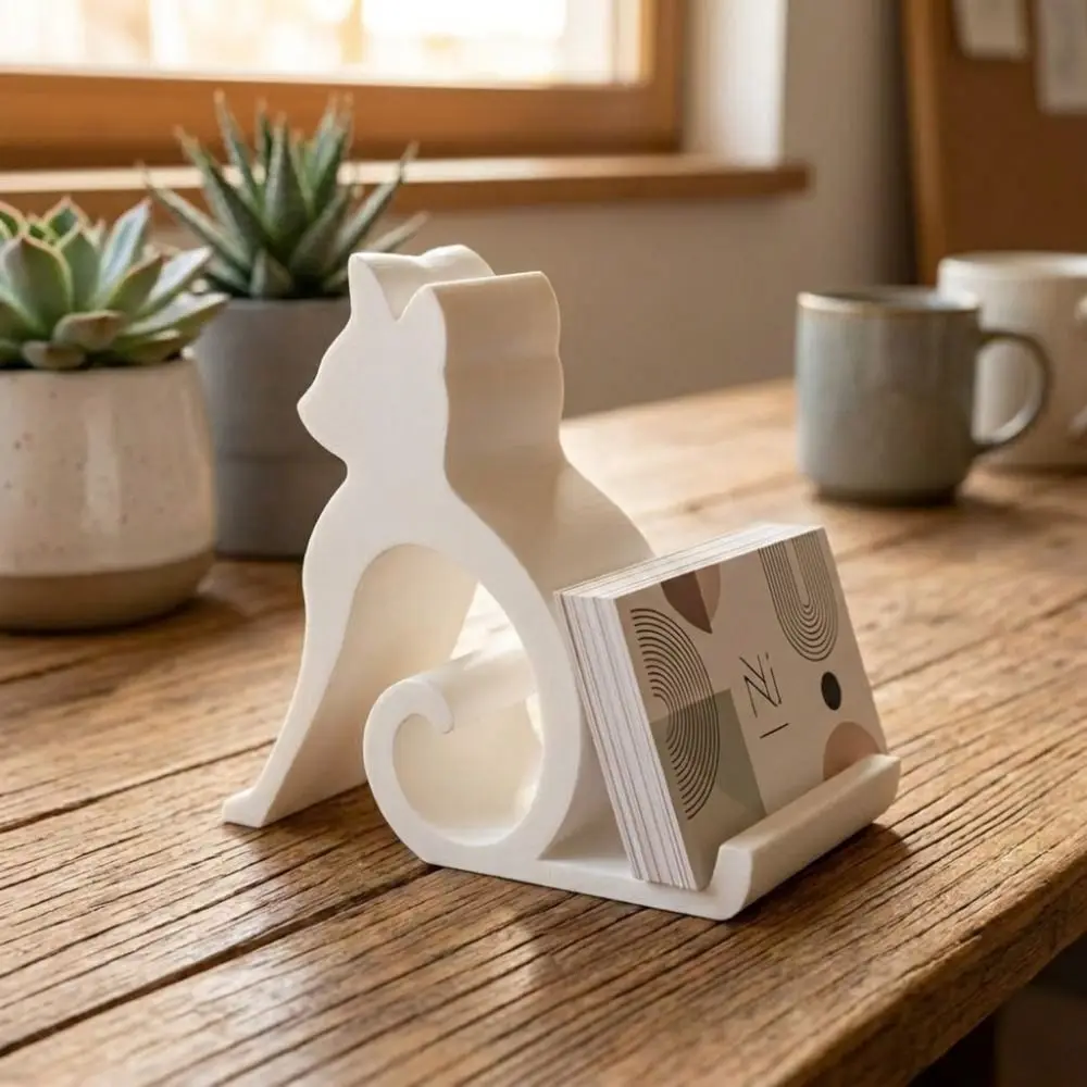 3D Printed Cute Kitten Phone Stand Lovely Anti-slip Desktop Tablet Holder Novelty Cat Shaped Card Stand Organizer Small Gifts