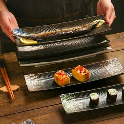 border sushi  Japanese ceramic tableware, Western cuisine ,creative autumn knife fish  boat shaped vegetable  rectangular plates