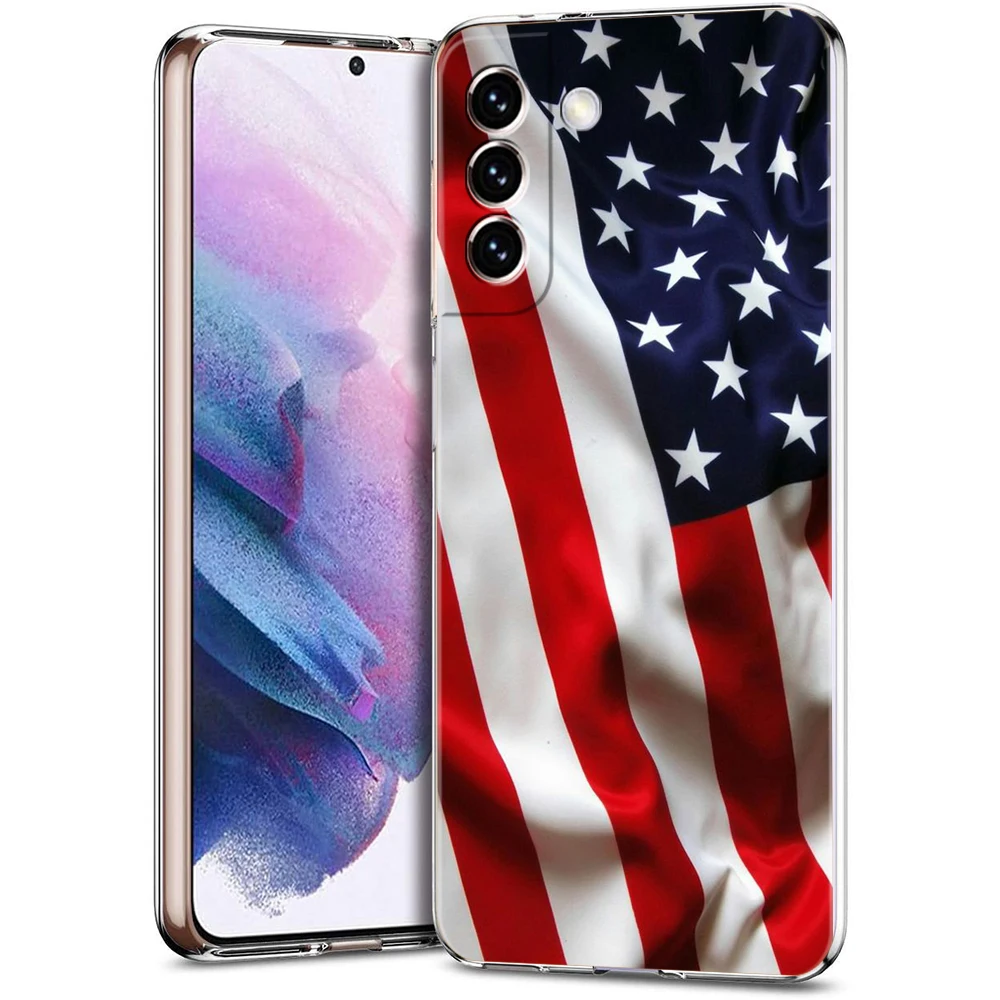 American United States Flag Phone Case for Samsung Galaxy S24 S23 S22 S20 S21 FE Ultra S10 S10E S9 S8 Plus 5G Transparent Shell